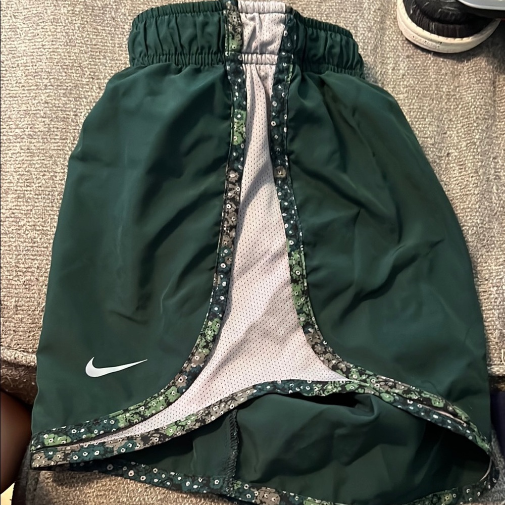 Nike Dark Green Athletic Shorts with White Logo
